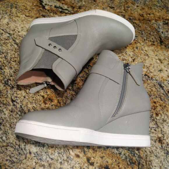 Linea Paolo Freshton High Top Leather Wedge Sneaker Ankle Bootie Gray Size 6.5 M - Picture 7 of 12
